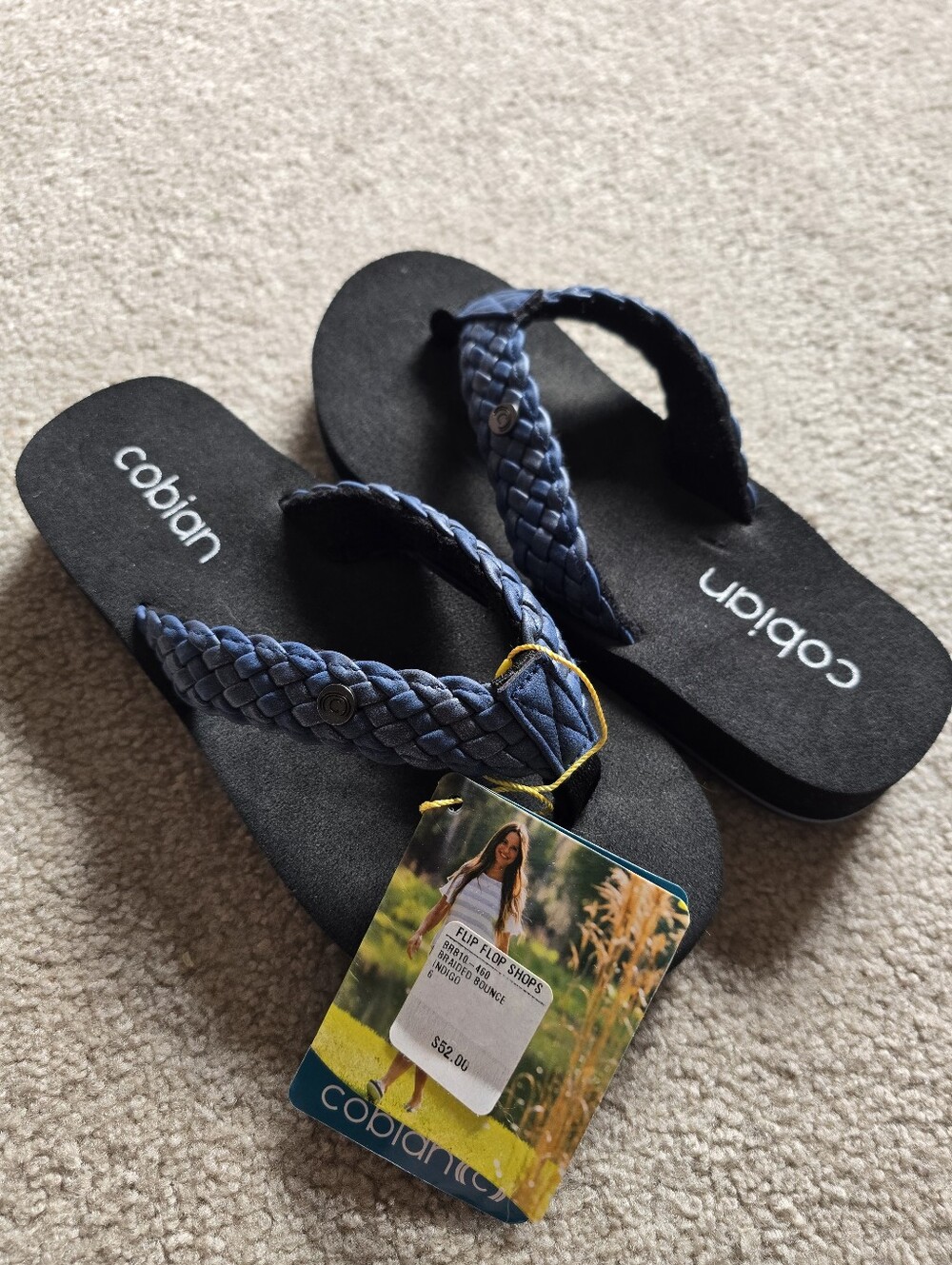 NWT Cobian Braided Bounce Navy Flip Flop Sandals Women’s Size6 Comfort Support